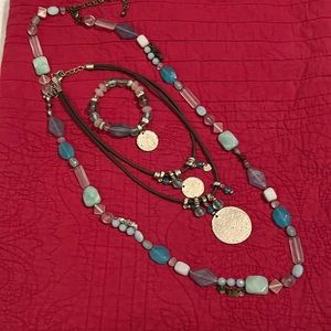 Chicos Faux Turquoise/Stone/Medallion Jewelry Set of 3